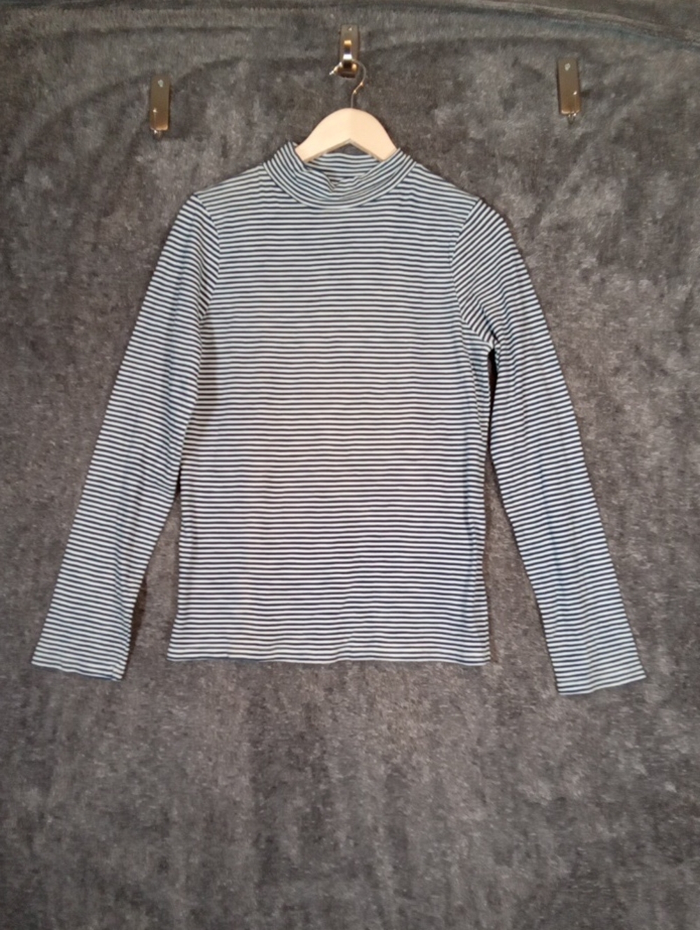 Faherty Womens Blue Striped Mock Neck Long Sleeve Tee Outdoors Size Large